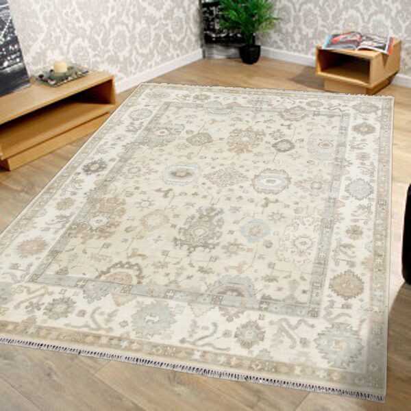 LTO-02 – Hand Knotted Rug – Indian Knotts Oushak – Ivory/Beige