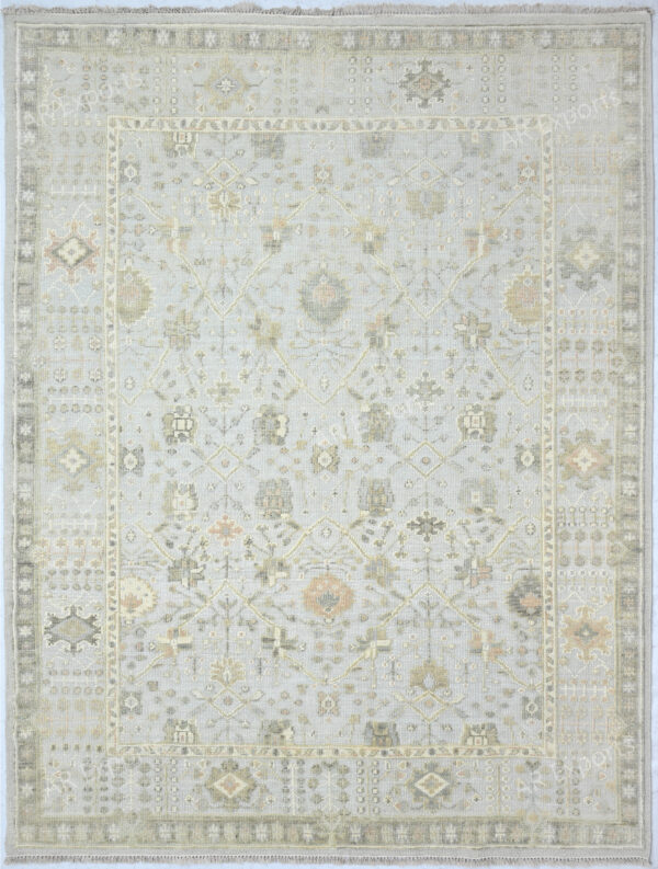 Hand-Knotted High Low Oushak Rug – Aqua Wool Rug