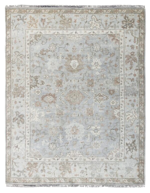 LTO-04 – Hand Knotted Rug – Indian Knotts Oushak – Silver/Aqua