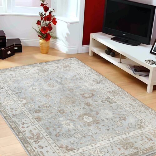 LTO-04 – Hand Knotted Rug – Indian Knotts Oushak – Silver/Aqua