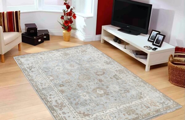 LTO-04 – Hand Knotted Rug – Indian Knotts Oushak – Silver/Aqua