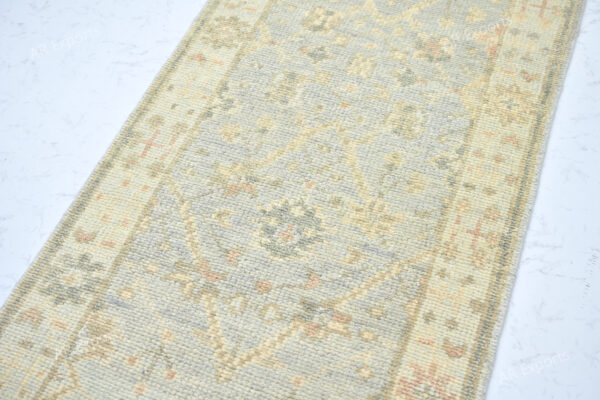 Hand-Knotted Turkish Pastel Oushak Runner Rug – Silver Aqua