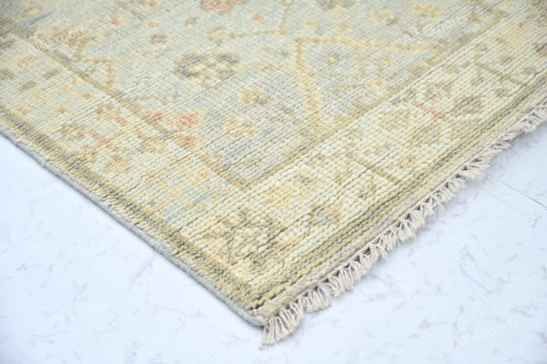 Hand-Knotted Turkish Pastel Oushak Runner Rug – Silver Aqua