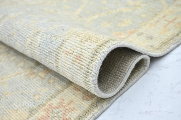 Hand-Knotted Turkish Pastel Oushak Runner Rug – Silver Aqua