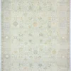 Hand-Knotted Turkish Pastel Oushak Rug – Aqua Silver Wool Rug