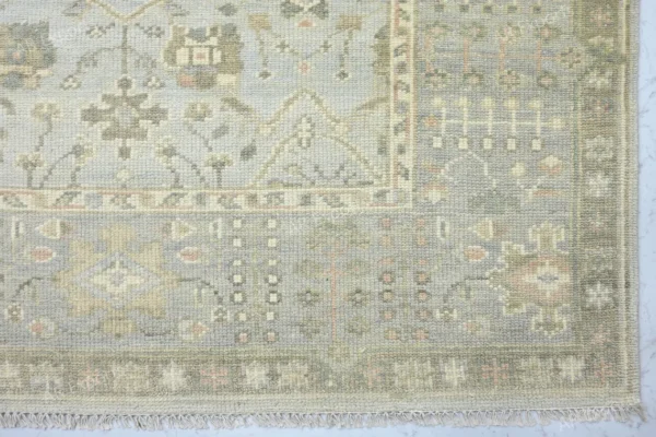 Hand-Knotted Turkish Pastel Oushak Rug – Aqua Silver Wool Rug