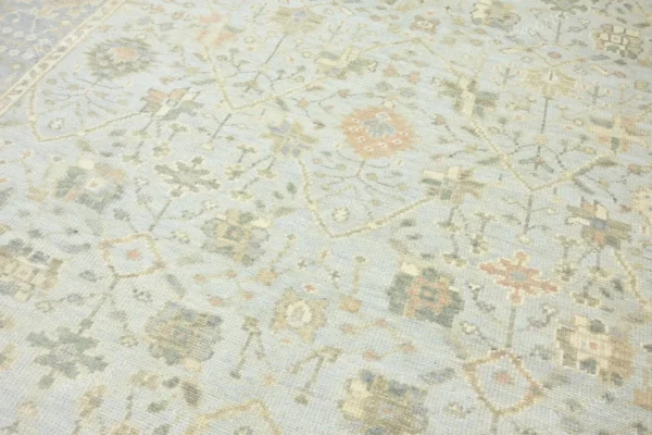 Hand-Knotted Turkish Pastel Oushak Rug – Aqua Silver Wool Rug