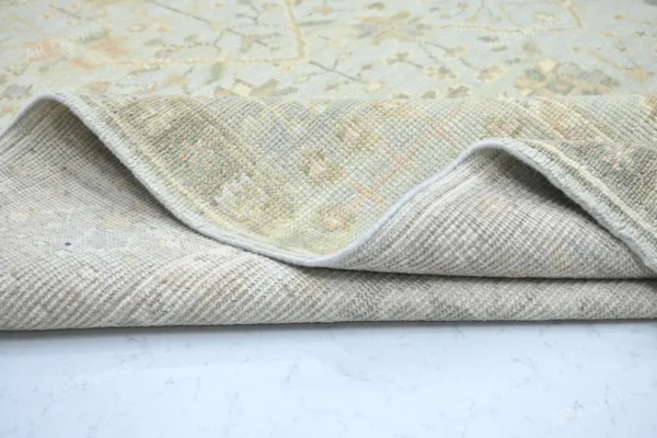 Hand-Knotted Turkish Pastel Oushak Rug – Aqua Silver Wool Rug