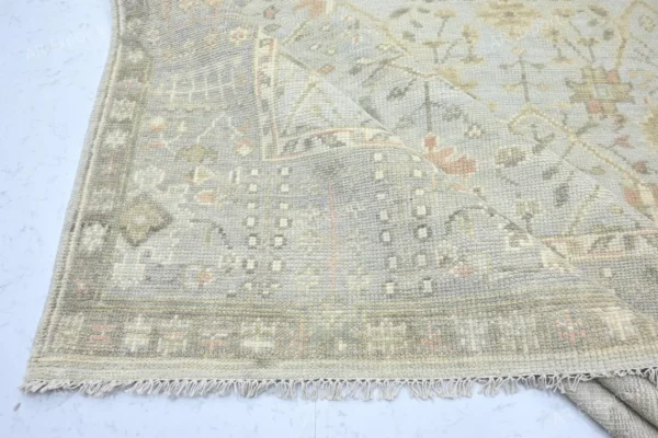 Hand-Knotted Turkish Pastel Oushak Rug – Aqua Silver Wool Rug