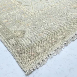 Hand-Knotted Turkish Pastel Oushak Rug – Aqua Silver Wool Rug