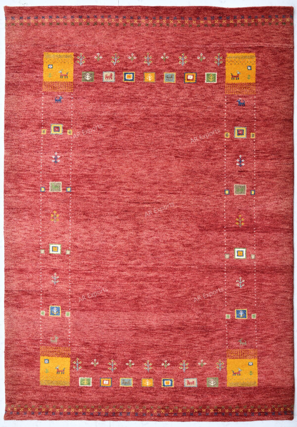 Hand-Knotted Gabbeh Rug – Yellow Geometric Rug (Copy)