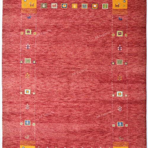 Hand-Knotted Gabbeh Rug – Red Geometric Rug