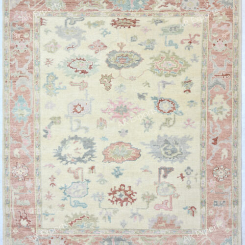 Hand-Knotted Turkish Colorful Oushak Rug – Beige Rust