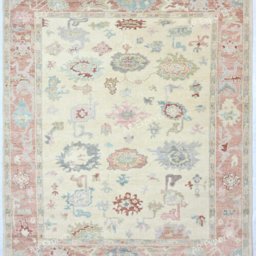Hand-Knotted Turkish Colorful Oushak Rug – Beige Rust