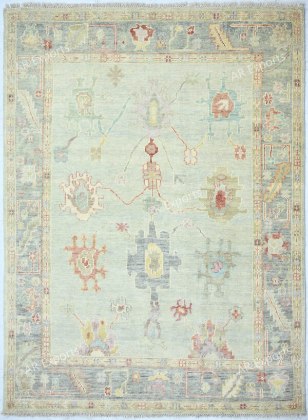 1 Hand-Knotted Turkish Colorful Oushak Rug – Aqua Gray