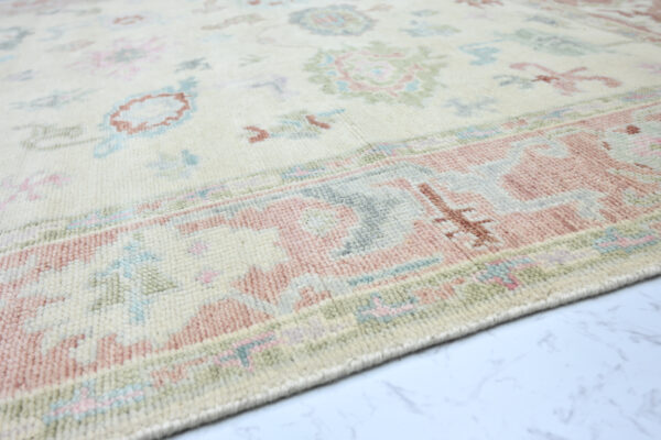 Hand-Knotted Turkish Colorful Oushak Rug – Beige Rust