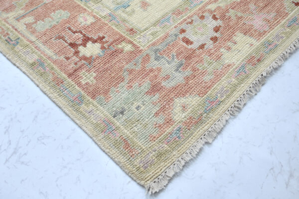 Hand-Knotted Turkish Colorful Oushak Rug – Beige Rust