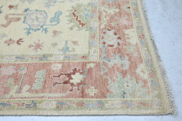 Hand-Knotted Turkish Colorful Oushak Rug – Beige Rust