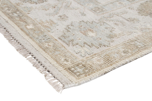 Hand-Knotted High Low Oushak Rug – Beige Wool Rug