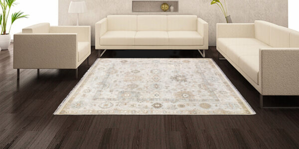 Hand-Knotted High Low Oushak Rug – Beige Wool Rug