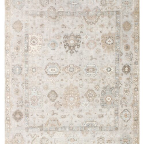 Hand-Knotted High Low Oushak Rug – Beige Wool Rug