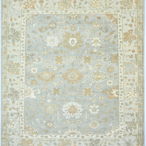 Hand-Knotted Turkish Pastel Oushak Rug – Silver Aqua Wool Rug