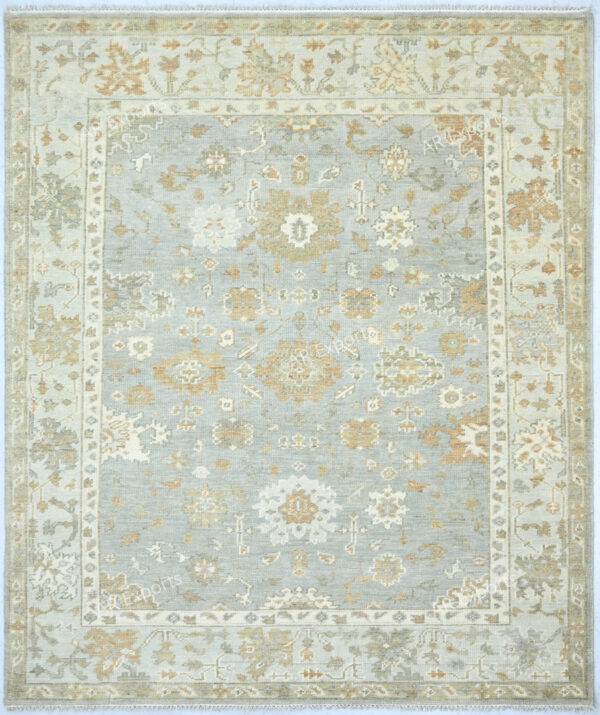 Hand-Knotted Turkish Pastel Oushak Rug – Silver Aqua Wool Rug