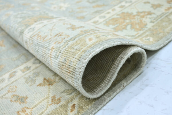 Hand-Knotted Turkish Pastel Oushak Rug – Silver Aqua Wool Rug