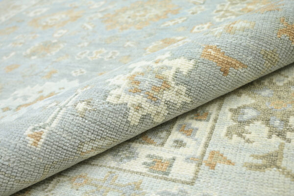 Hand-Knotted Turkish Pastel Oushak Rug – Silver Aqua Wool Rug