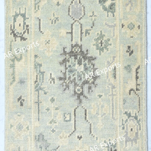 Hand-Knotted Turkish Pastel Oushak Runner Rug – Aqua