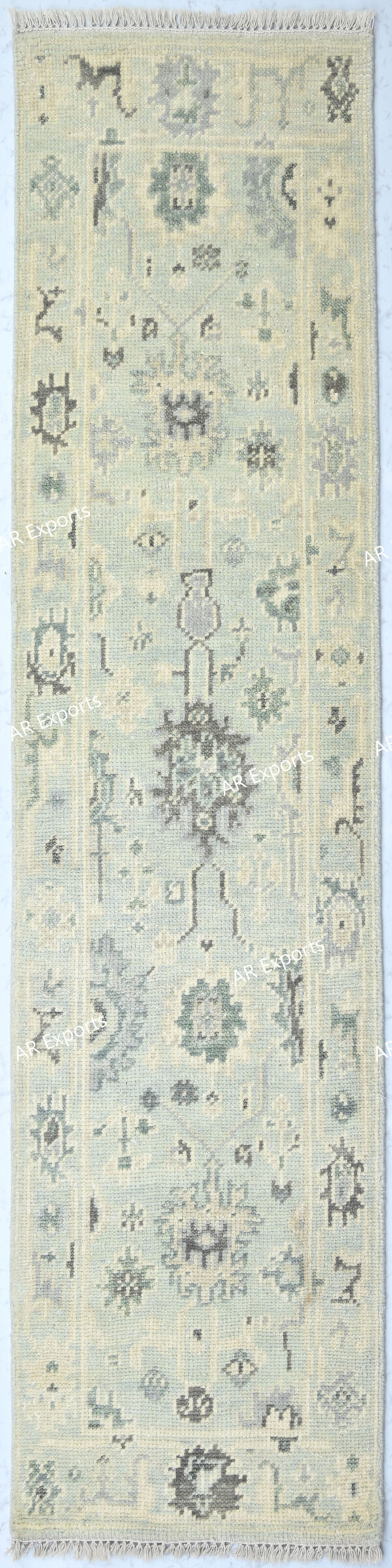 Hand-Knotted Turkish Pastel Oushak Runner Rug – Aqua