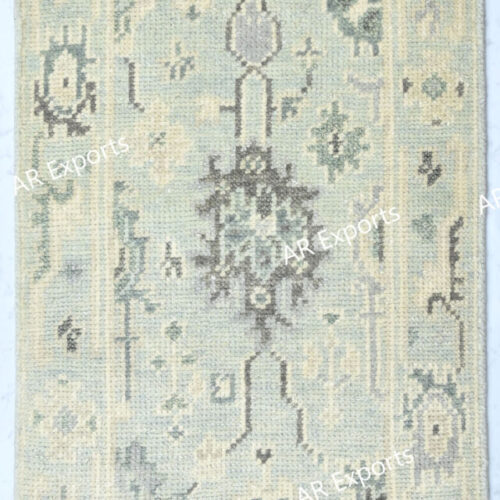 Hand-Knotted Turkish Pastel Oushak Runner Rug – Aqua