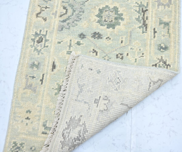 Hand-Knotted Turkish Pastel Oushak Runner Rug – Aqua