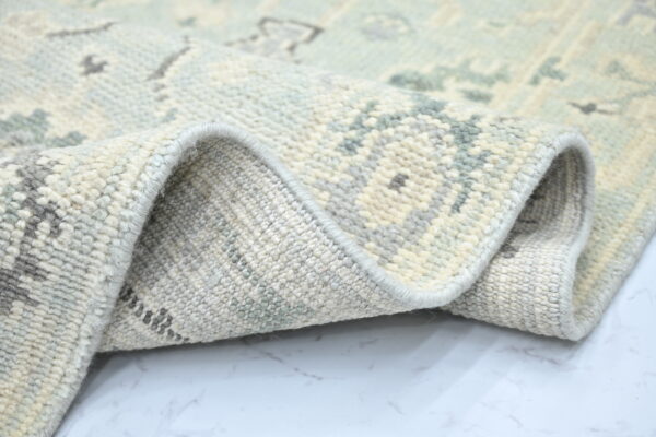 Hand-Knotted Turkish Pastel Oushak Runner Rug – Aqua