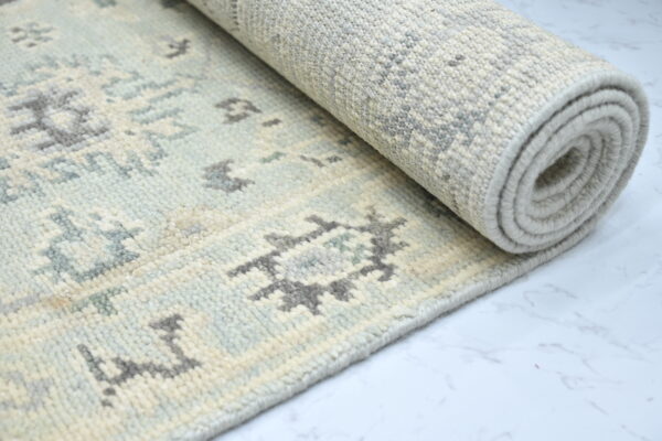 Hand-Knotted Turkish Pastel Oushak Runner Rug – Aqua
