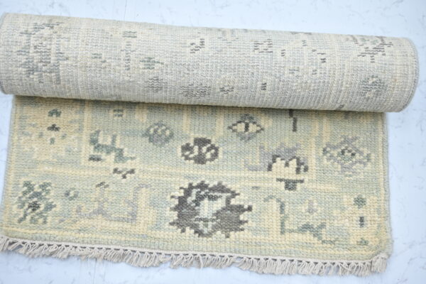 Hand-Knotted Turkish Pastel Oushak Runner Rug – Aqua