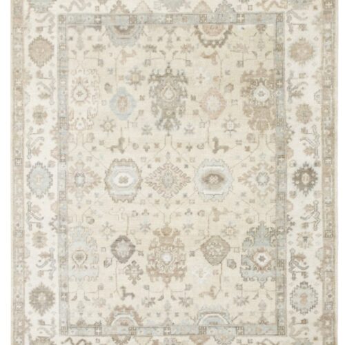Hand-Knotted Turkish Pastel Oushak Rug – Beige Ivory